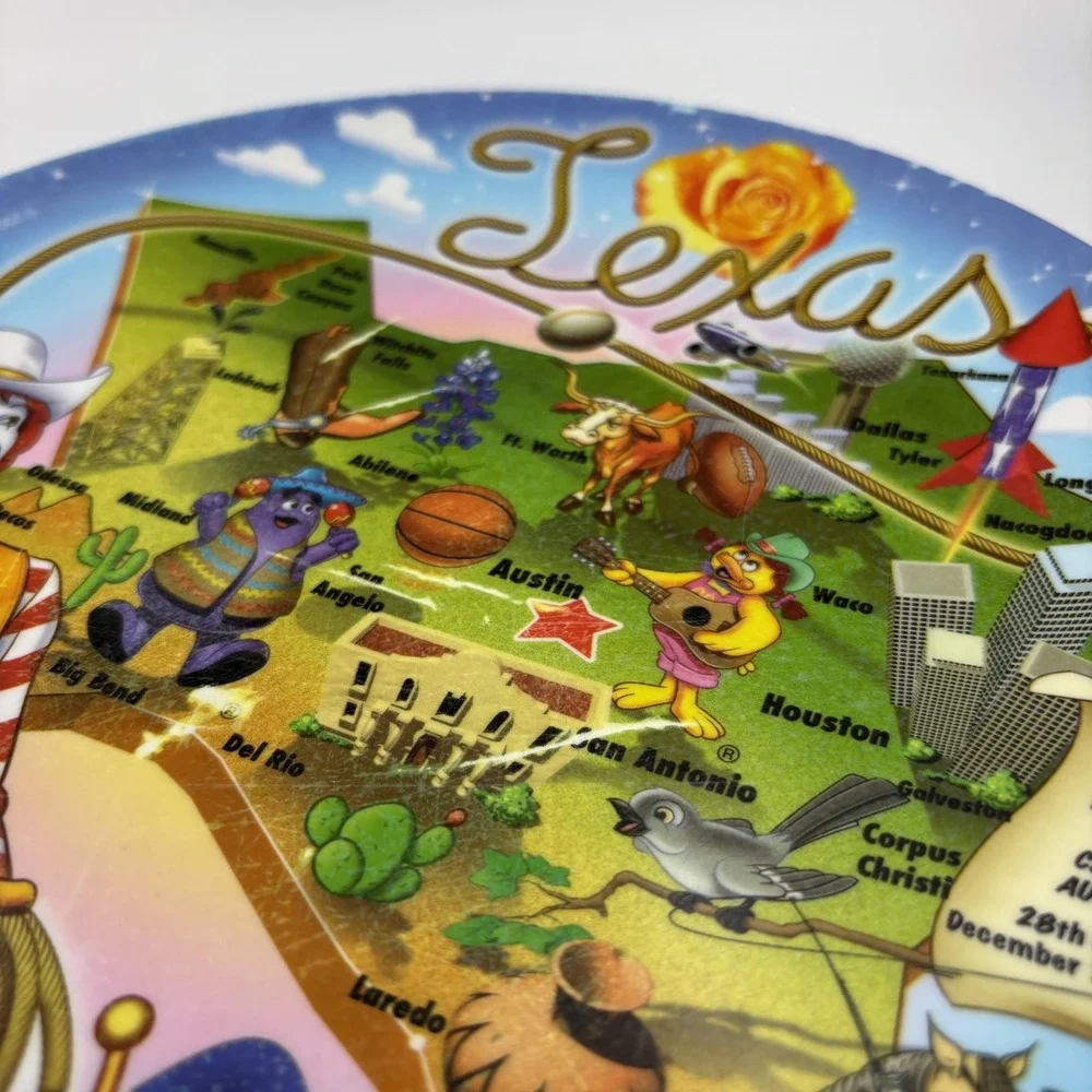 Vintage 2003 McDonald's Texas Map Ronald McDonald Colorful Plastic Plates Set 3‎